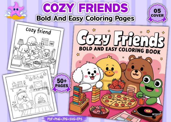 Download Cozy Friends Bold and Easy Coloring Book - Bold and easy coloring book Collection