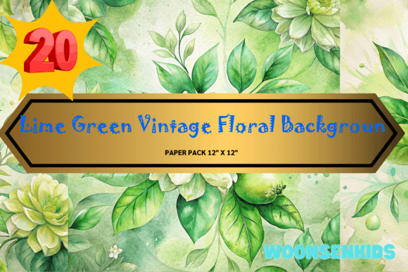 Download Top Lime Green Vintage Floral Background Watercolor Png Kdp Digital Paper - Vintage Collection