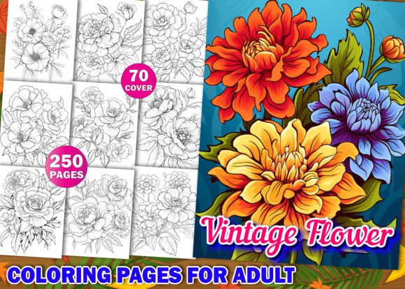 Download 250 Vintage Flower Adults Coloring Pages - Vintage Collection