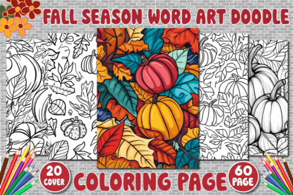 Download Fall Season Word Art Doodle Coloring Pag - Word Collection