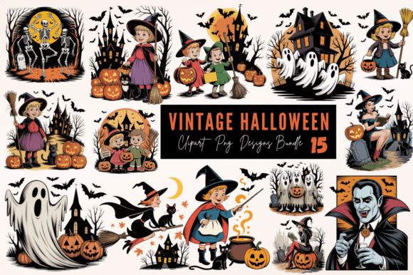 Download Vintage Halloween Clipart PNG Designs B - Vintage Collection