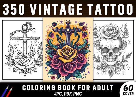 Download 350+ Vintage Tattoo Coloring Pages - KDP - Vintage Collection