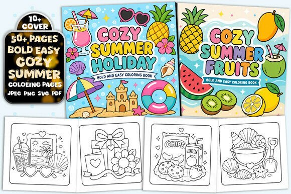 Download Cute Summer Bold and Easy Coloring Book - Bold and easy coloring book Collection
