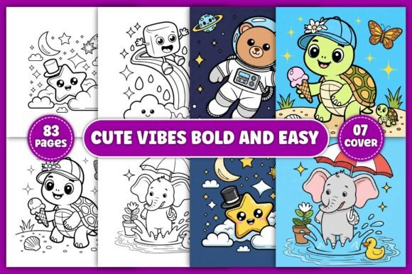 Download Cute Vibes Bold and Easy Coloring Book - Bold and easy coloring book Collection