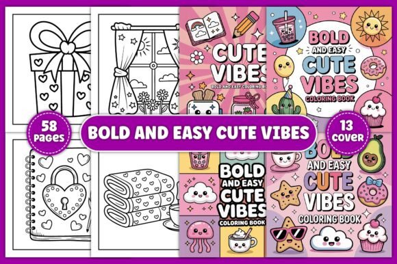 Download Cute Vibes Bold and Easy Coloring Book - Bold and easy coloring book Collection