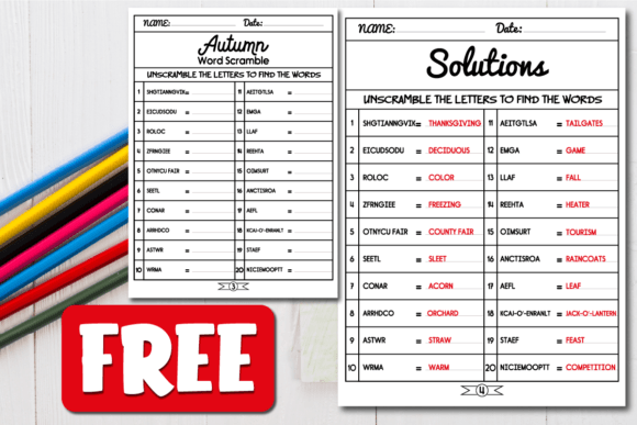 Download Fall Word Scramble Puzzle Book | Free - Word Collection