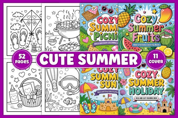 Download Cute Summer Bold and Easy Coloring Book - Bold and easy coloring book Collection